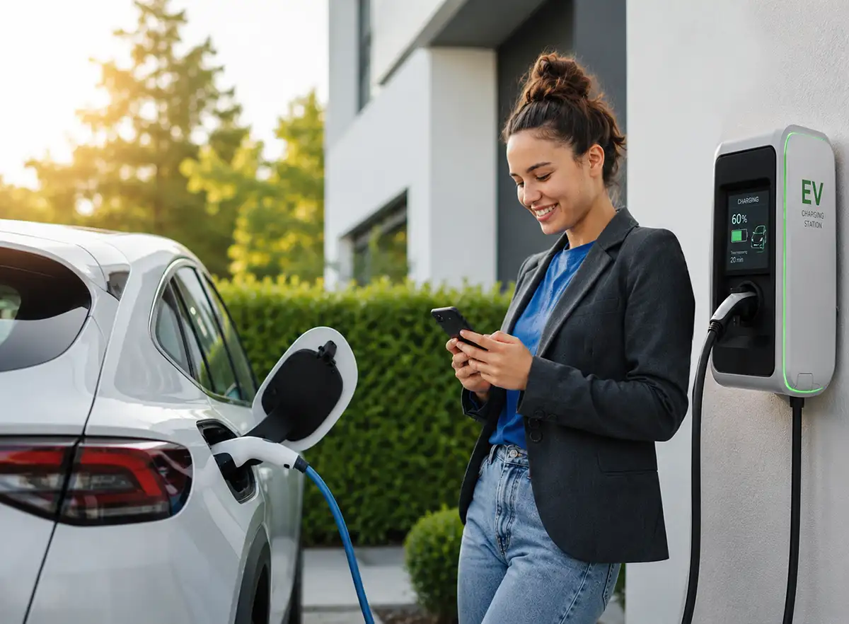 electric vehicle charging session via a smartphone app